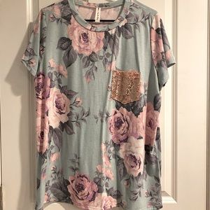 Floral Top with sequin pocket detail